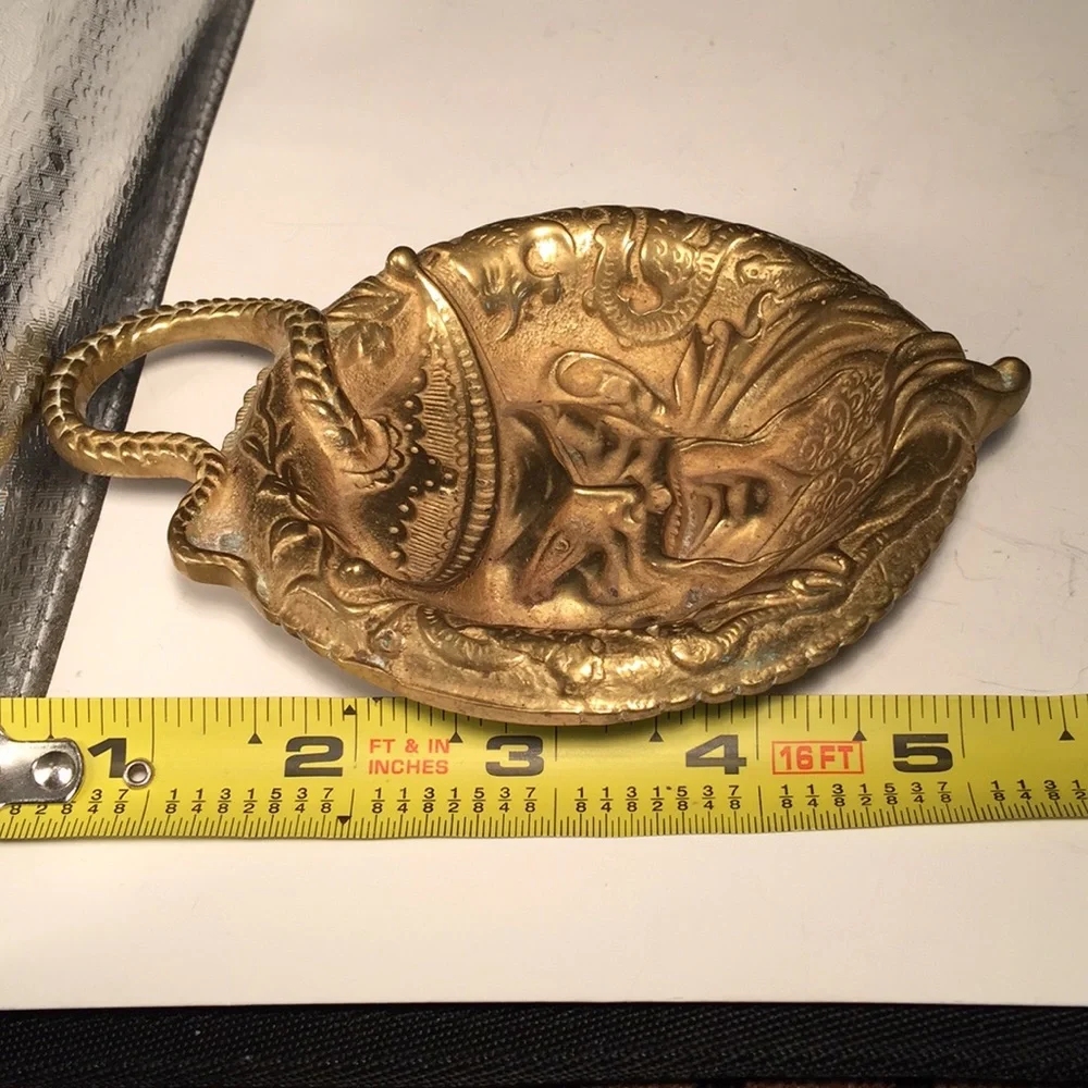 Rare! Antique Chinoiserie gilded bronze trinket holder or scoop